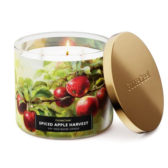 Goose Creek Spiced Apple Harvest Scented 3-Wick Candle 14.5 oz Fall Christmas - Picture 2 of 4